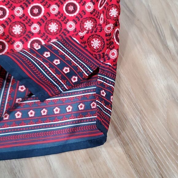 🔺️Anthropologie Fleur Bleue Red & Blue Print Popover 3/4 Sleeve Top Medium - Picture 7 of 11